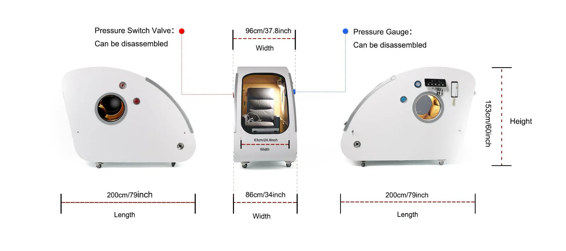 OxyRevo Space60 1.5 to 2.0ATA Hard Sitting Hyperbaric Chamber